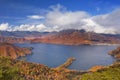 Lake Chuzenji, Japan in autumn from above